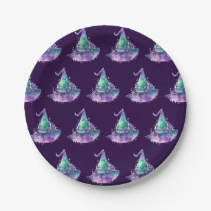 Patterned Witches Hat  Purple Halloween Party  Paper Plates