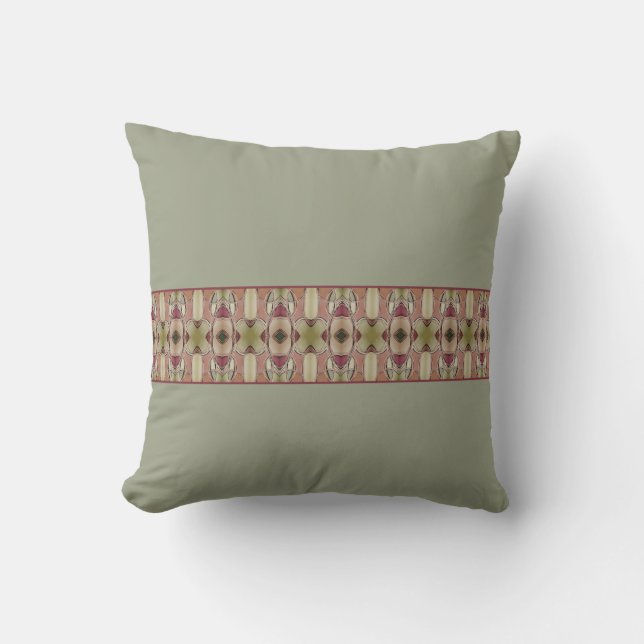 Patterned With Beige Gold And Green Outdoor Pillow (Front)