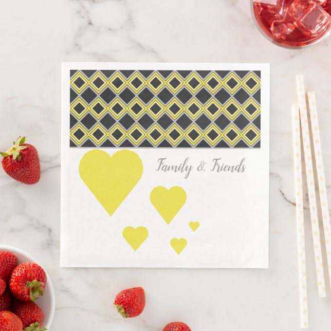 Patterned With Yellow Hearts Paper Dinner Napkins (Insitu)