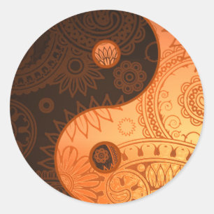 Patterned Yin Yang Gold Classic Round Sticker