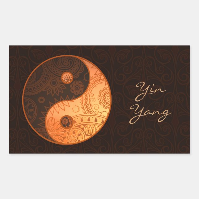 Patterned Yin Yang Gold Rectangular Sticker (Front)