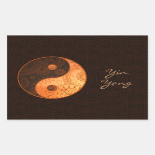 Patterned Yin Yang Gold Rectangular Sticker
