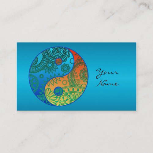 Patterned Yin Yang Orange and Blue ID325 Business Card