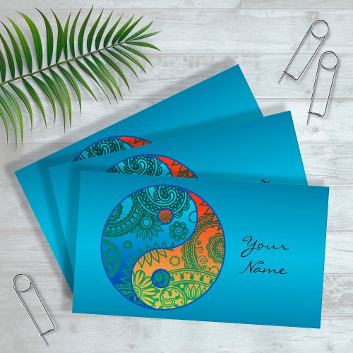 Patterned Yin Yang Orange and Blue Business Cards