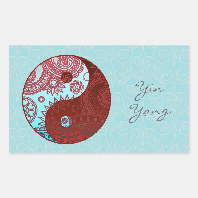 Patterned Yin Yang Red and Blue Rectangular Sticker (Front)