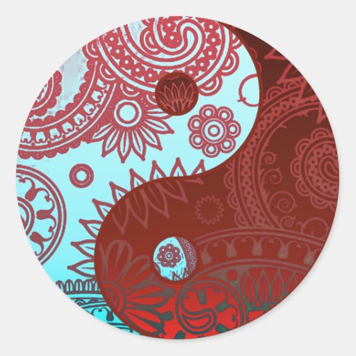 Patterned Yin Yang Red and Blue Classic Round Sticker | Zazzle