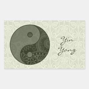 Patterned Yin Yang Sage Green Rectangular Sticker