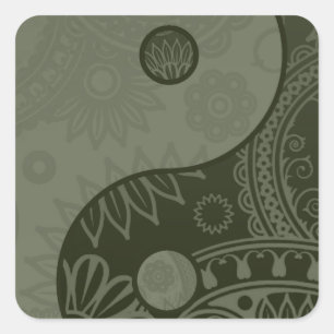 Patterned Yin Yang Sage Green Square Sticker