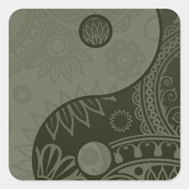 Patterned Yin Yang Sage Green Square Sticker (Front)