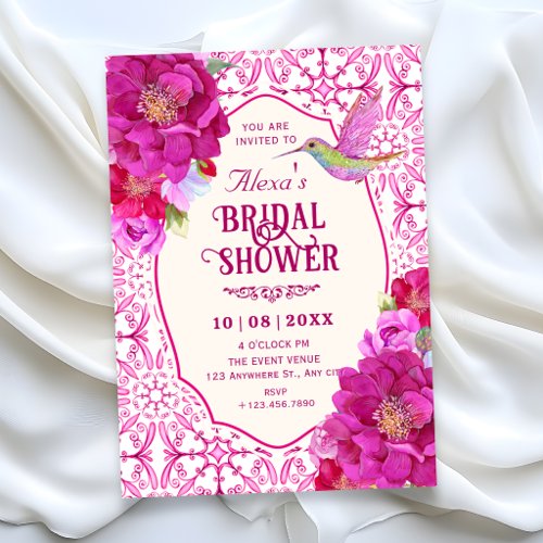 patternPink artistic tile floral bridal shower Invitation