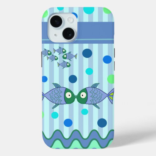 Patterns  Cute Kissing Fish iPhone 15 Case