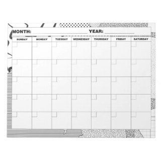 Patterns Galore Black and White Blank Calendar Notepad