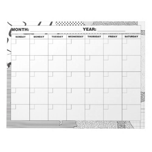 Patterns Galore Black and White Blank Calendar Notepad
