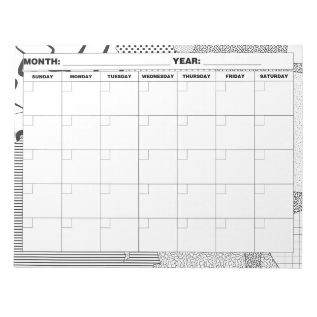 Patterns Galore Black and White Blank Calendar Notepad (Front)