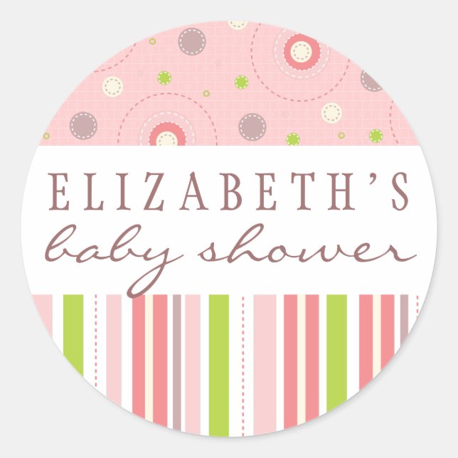 Patterns of Fun in Pink Baby Shower Favor Sticker (Front)
