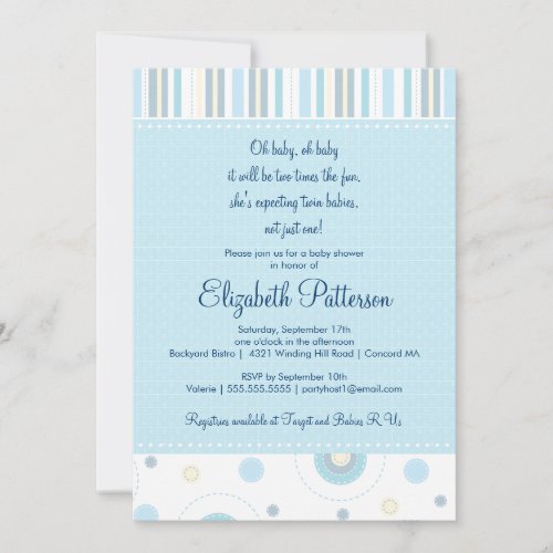 Patterns of Fun Twin Boy Baby Shower Invitation