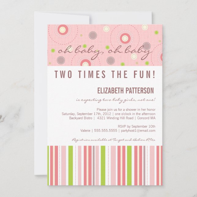 Patterns of Fun Twin Girl Baby Shower Invitation (Front)