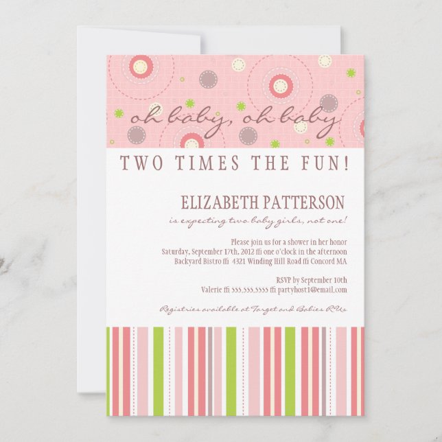 Patterns of Fun Twin Girl Baby Shower Invitation (Front)