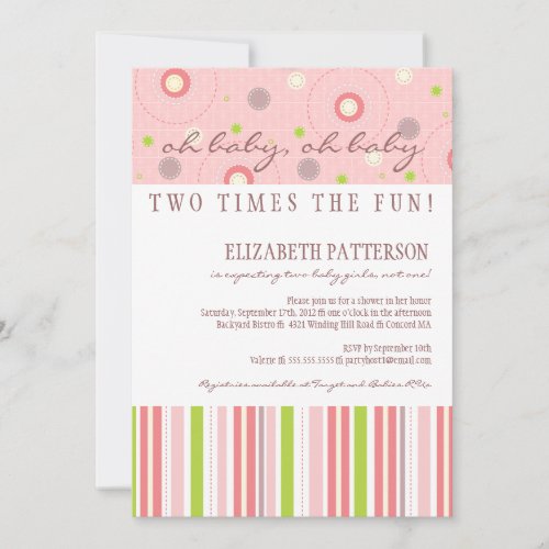 Patterns of Fun Twin Girl Baby Shower Invitation