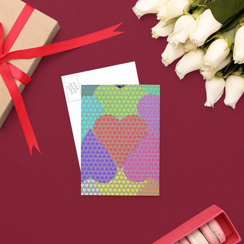 Patterns of Hearts in Multicolored Postcard