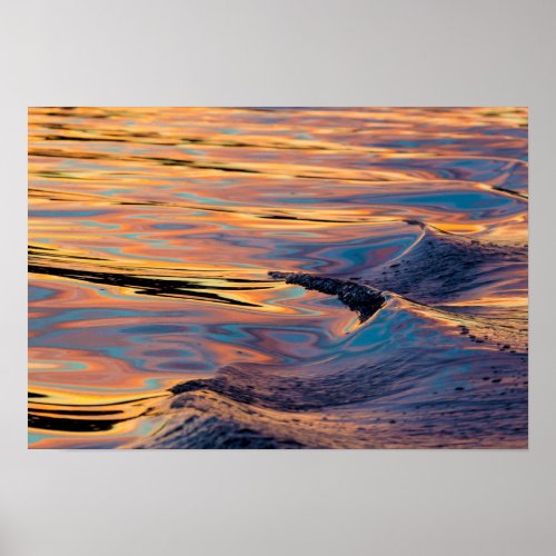Patterns of Reflected Sunset in Boat Wake Poster