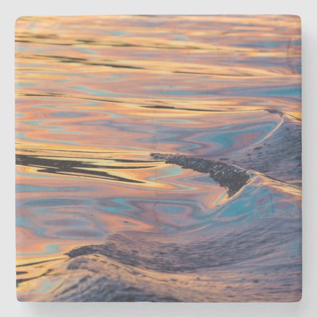 Patterns of Reflected Sunset in Boat Wake Stone Coaster (Front)