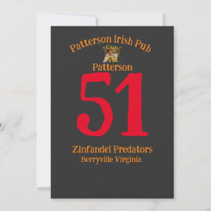 Patterson Irish Pub Zinfandel Predators Berryville Invitation
