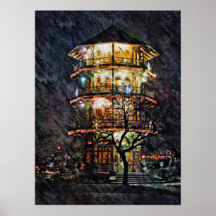 Patterson Partk Pagoda at Night, Baltimore, Poster