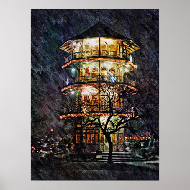 Patterson Partk Pagoda at Night, Baltimore, Poster (Front)
