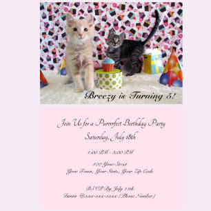 Patton and Buffington (cat/ kitten) Birthday Invitation