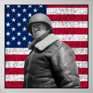 Patton and The American Flag -- Border Poster