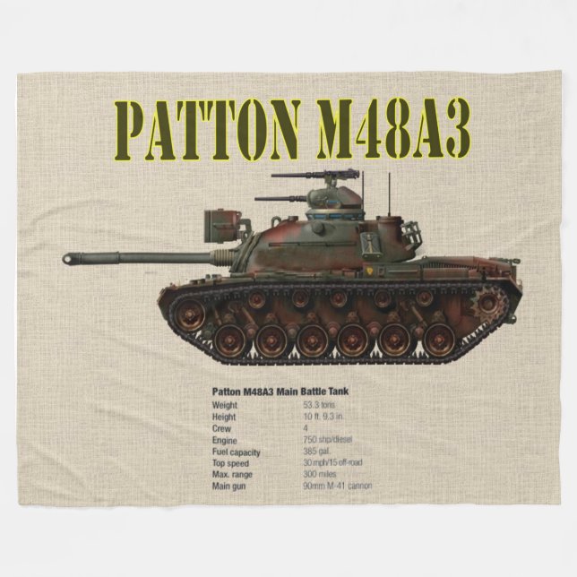 PATTON M48A3 TANK FLEECE BLANKET (Front (Horizontal))
