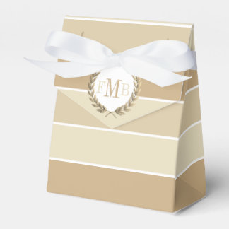 Patttern of beige stripes and initials wedding favor boxes