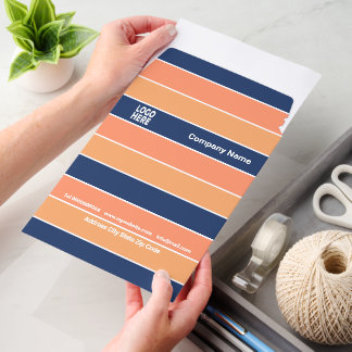 Patttern of blue and peach stripes and logo envelope mailers