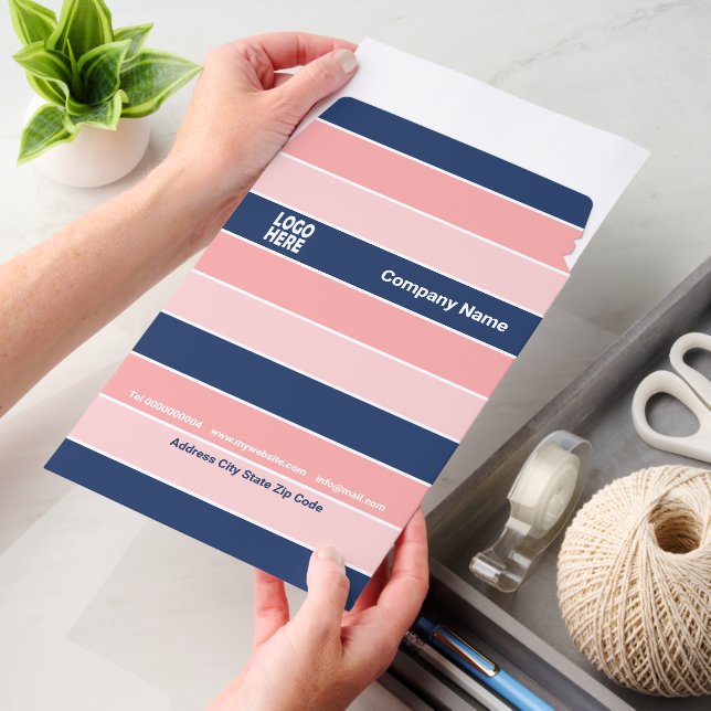 Patttern of blue and pink stripes and logo envelope mailers (Desk)