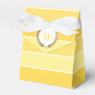Patttern of yellow stripes and initials wedding favor boxes
