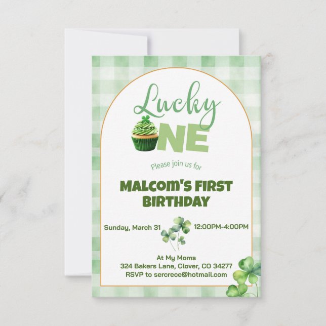 Patty's Lucky One Cupcake First Birthday Invitation (Front)