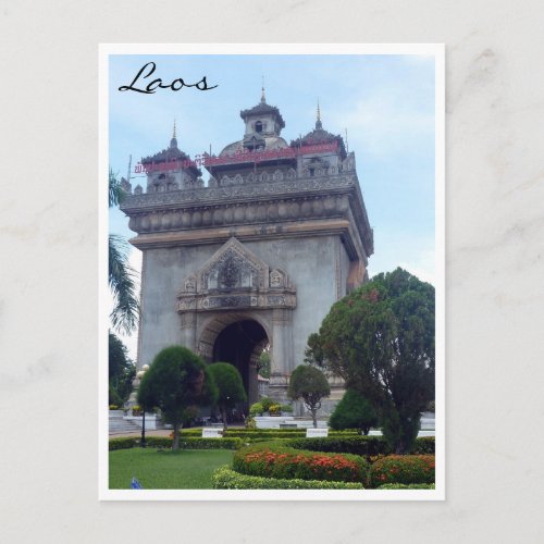 patuxai vientiane laos postcard