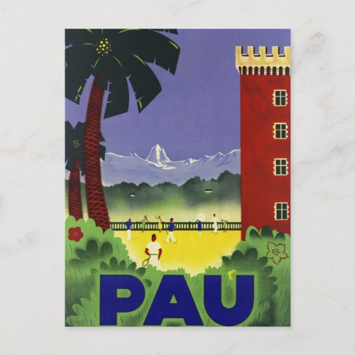Pau France Vintage Poster 1935 Postcard