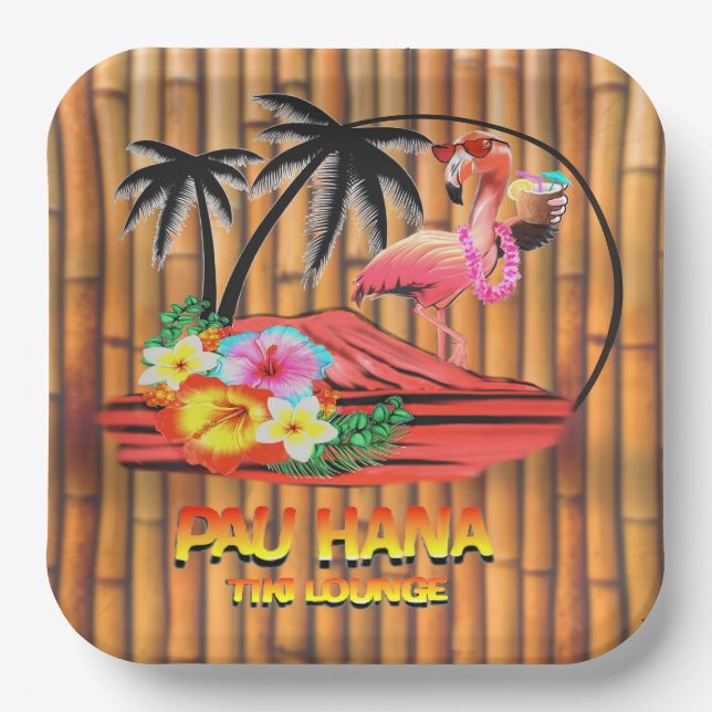      PAU  HANA TIKI LOUNGE PAPER PLATES (Front)
