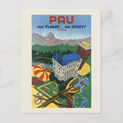 Pau son climat ses sports Vintage Poster 1935 Postcard