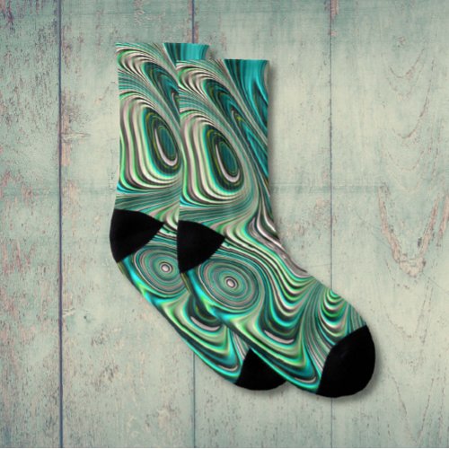 Paua Abalone Shell Fractal Abstract in Teals Socks