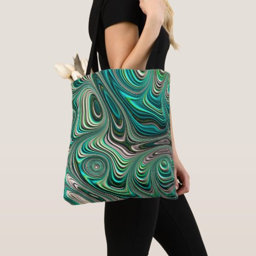 Paua Abalone Shell Fractal Abstract in Teals Tote Bag