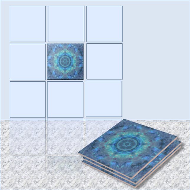 Paua circular pattern blues ceramic tile (single focal tile preview)