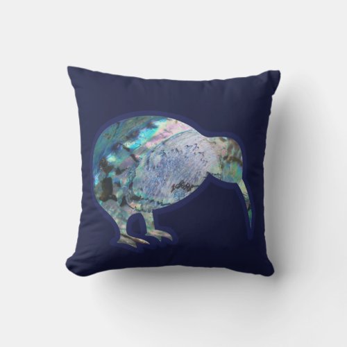 PĀUA SHELL NEW ZEALAND ICON KIWI BIRD SHINY LUE  THROW PILLOW