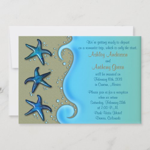Paua Shell Starfish Post Wedding Reception Only Personalized Invitation