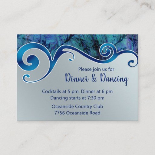 Customizable Paua shell &amp; Waves Wedding Reception Card Business Card Template