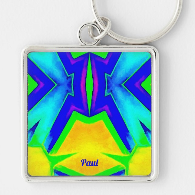 PAUL~ Blue Green and Yellow ~ Keychain (Front)