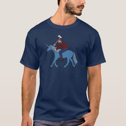 Paul Bunyan Riding Blue Unicorn T_Shirt