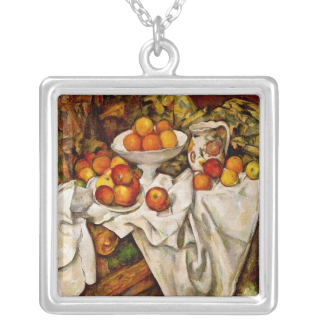 Paul Cezanne Apples Oranges Impressionism Silver Plated Necklace (Front)